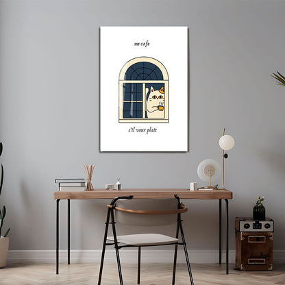 Wes Co Gallery Metal Poster Cat Cafe Charm 24" x 36" Home Goods - Coffee White border only Metal Art Print