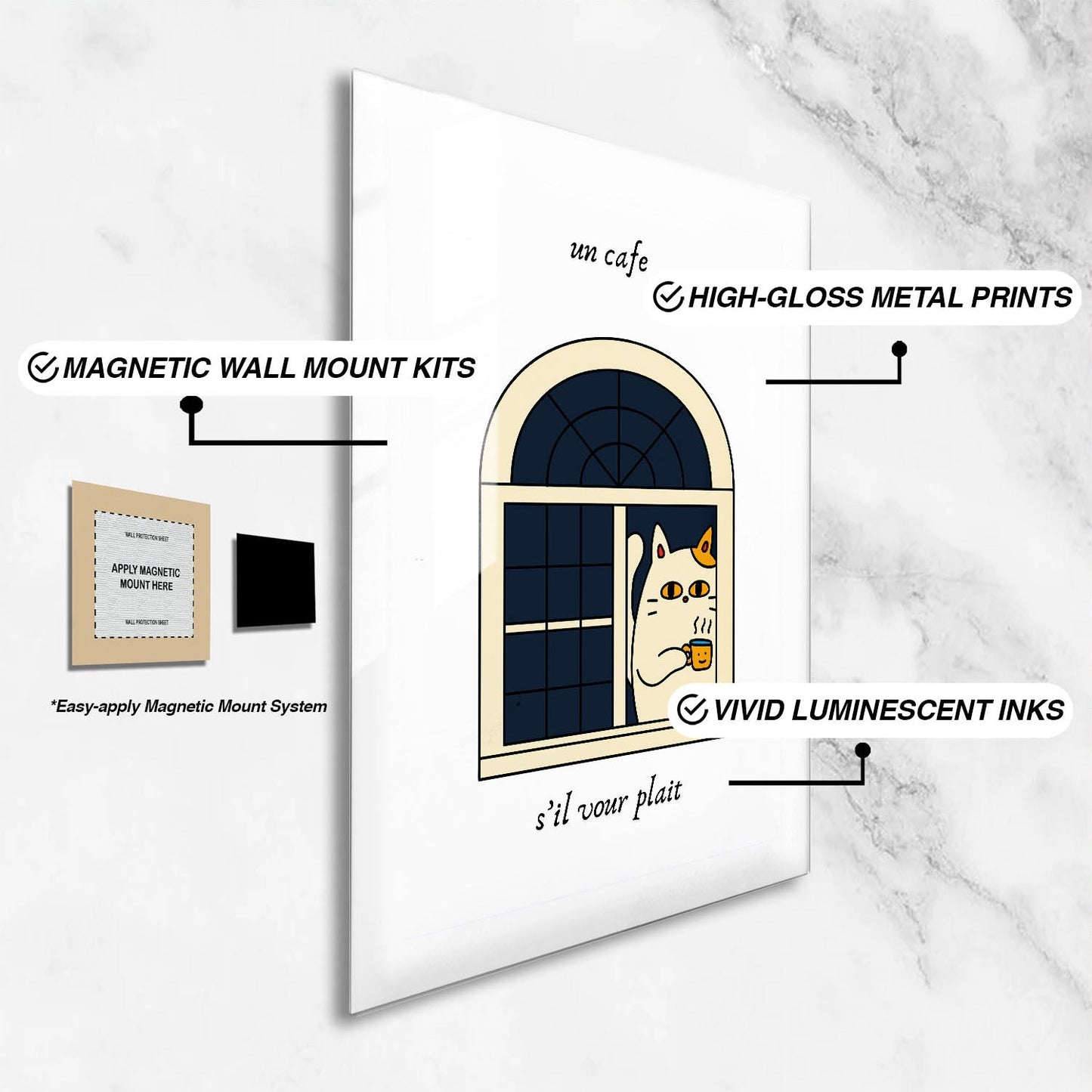 Wes Co Gallery Metal Poster Cat Cafe Charm 24" x 36" Home Goods - Coffee White border only Metal Art Print