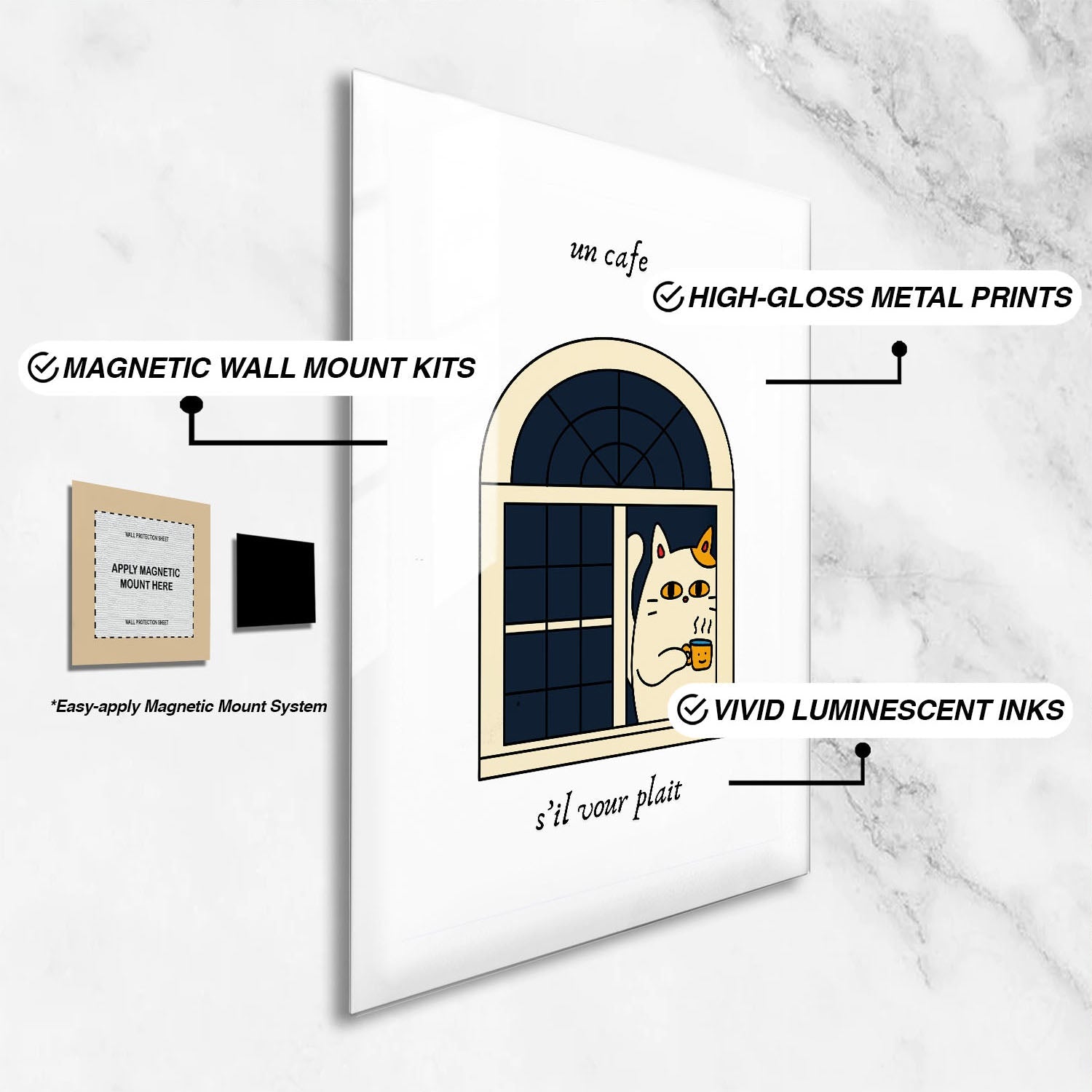 Wes Co Gallery Metal Poster Cat Cafe Charm 24" x 36" Home Goods - Coffee White border only Metal Art Print