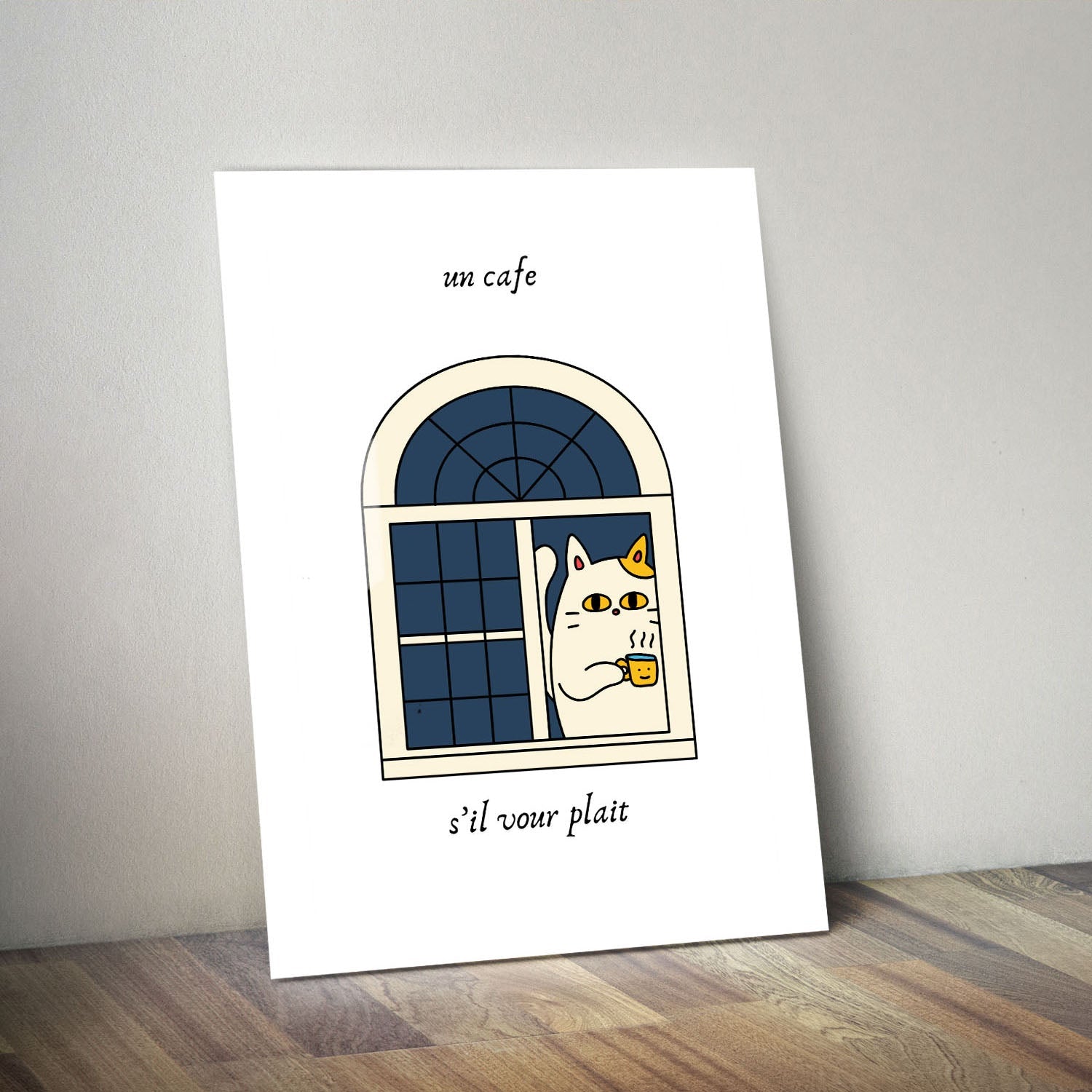 Wes Co Gallery Metal Poster Cat Cafe Charm 11" x 14" Home Goods - Coffee White border only Metal Art Print