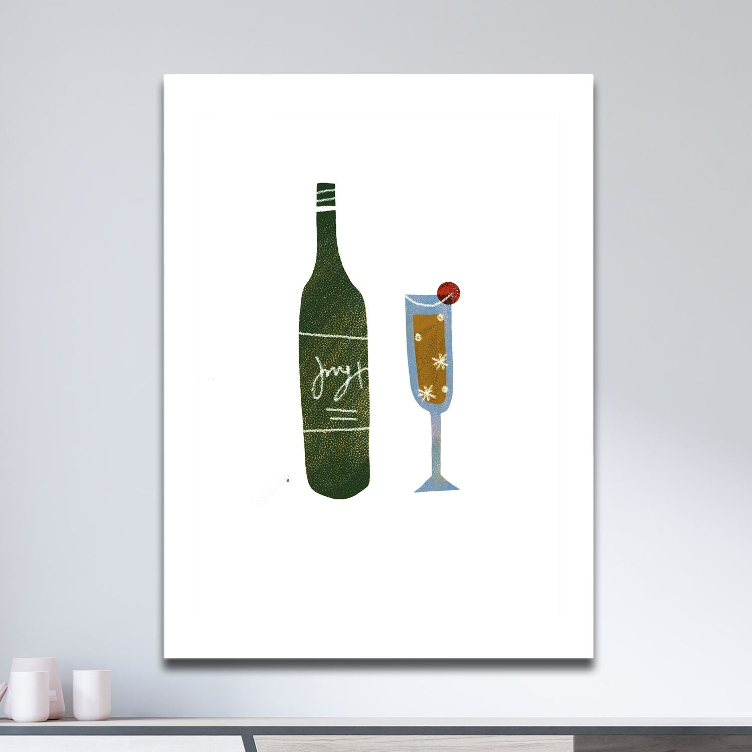 Wes Co Gallery Metal Poster Bottle & Glass 11" x 17" Home Goods - Coffee White border only Metal Art Print