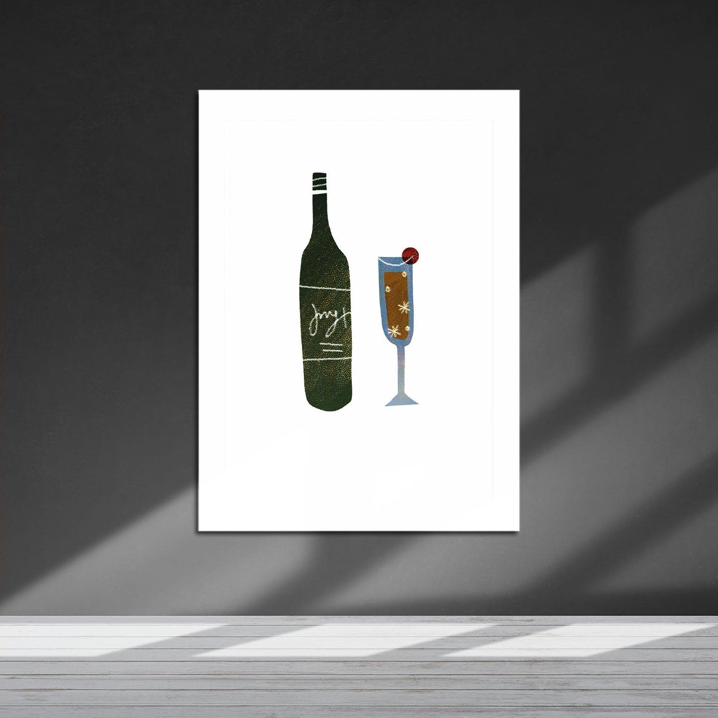 Wes Co Gallery Metal Poster Bottle & Glass 16" x 24" Home Goods - Coffee White border only Metal Art Print