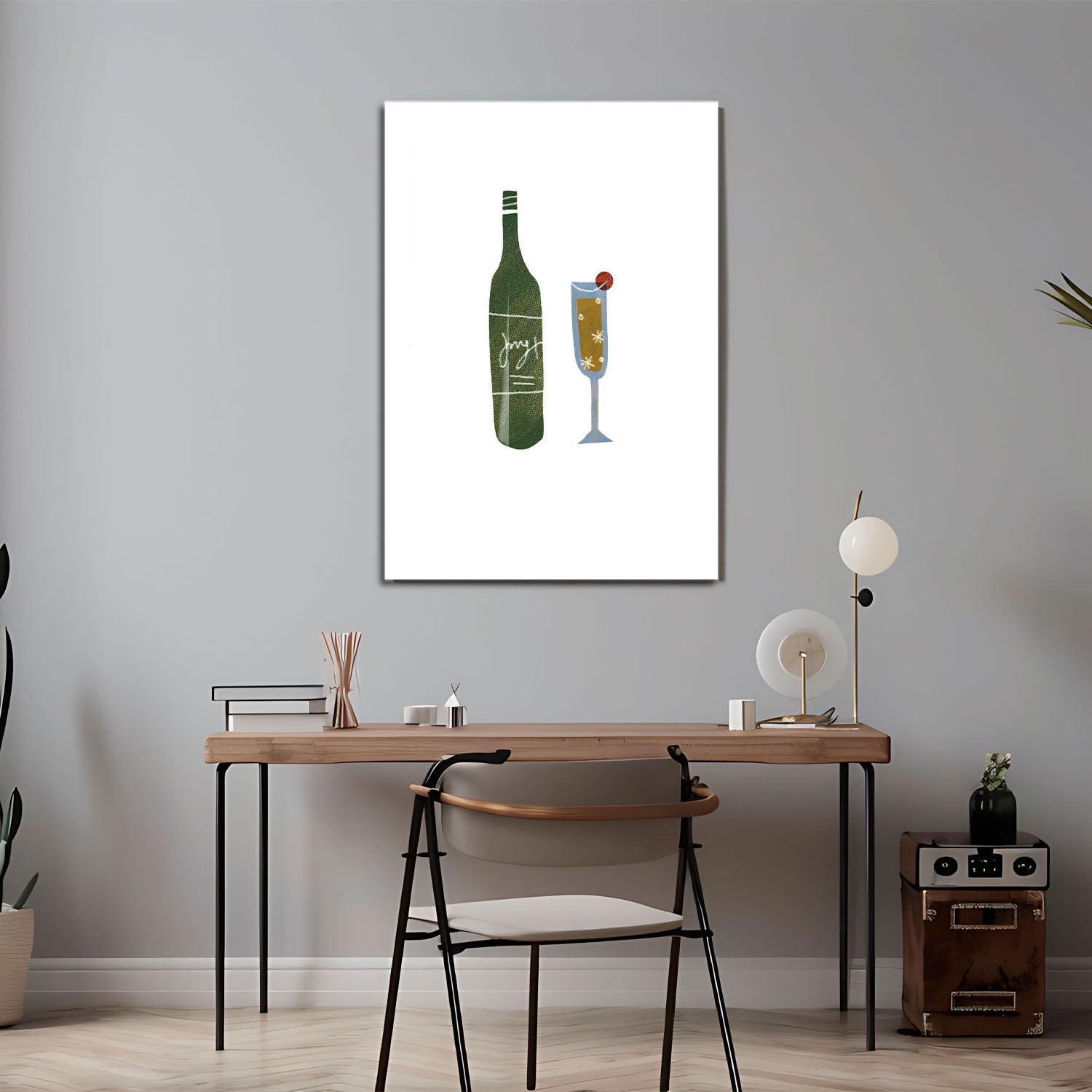 Wes Co Gallery Metal Poster Bottle & Glass 24" x 36" Home Goods - Coffee White border only Metal Art Print