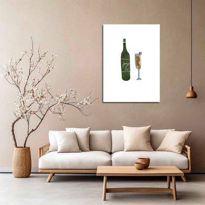 Wes Co Gallery Metal Poster Bottle & Glass 5" x 7" Home Goods - Coffee White border only Metal Art Print