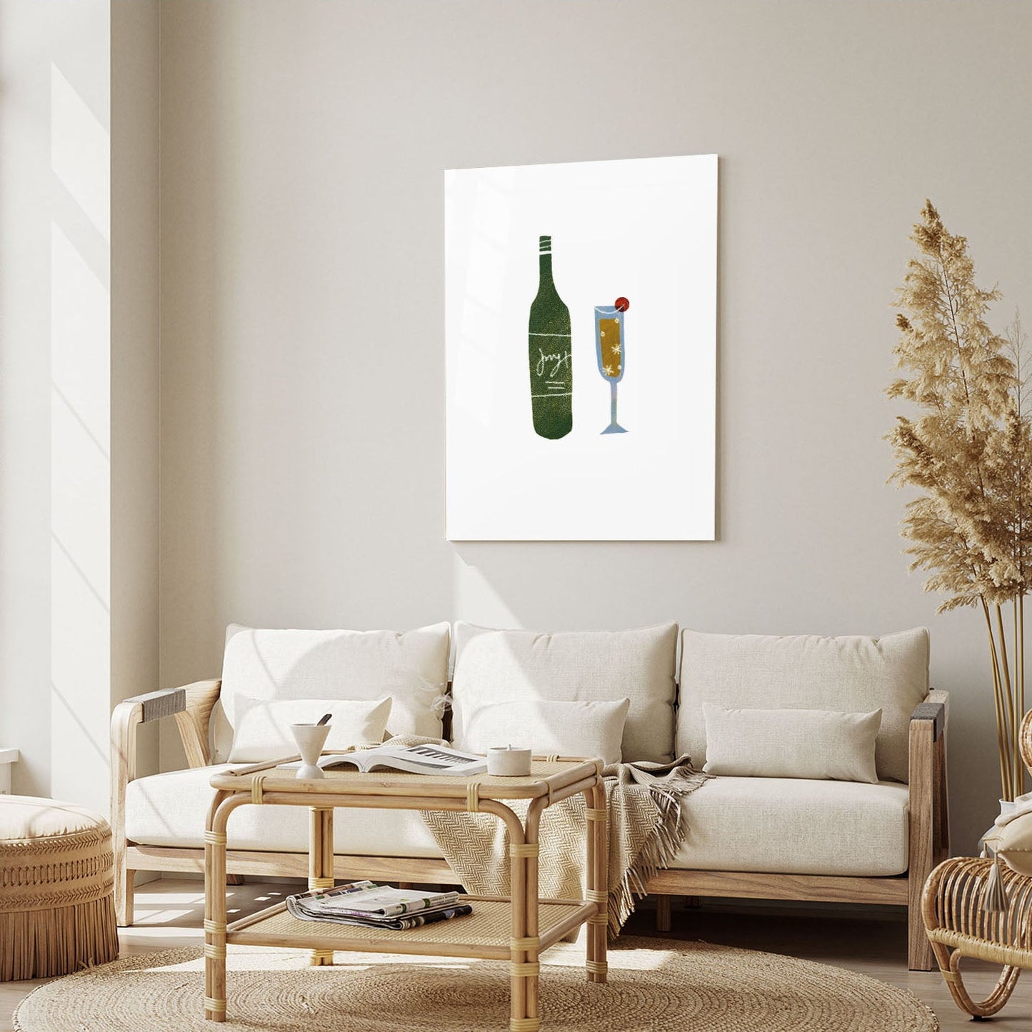 Wes Co Gallery Metal Poster Bottle & Glass 5" x 7" Home Goods - Coffee White border only Metal Art Print