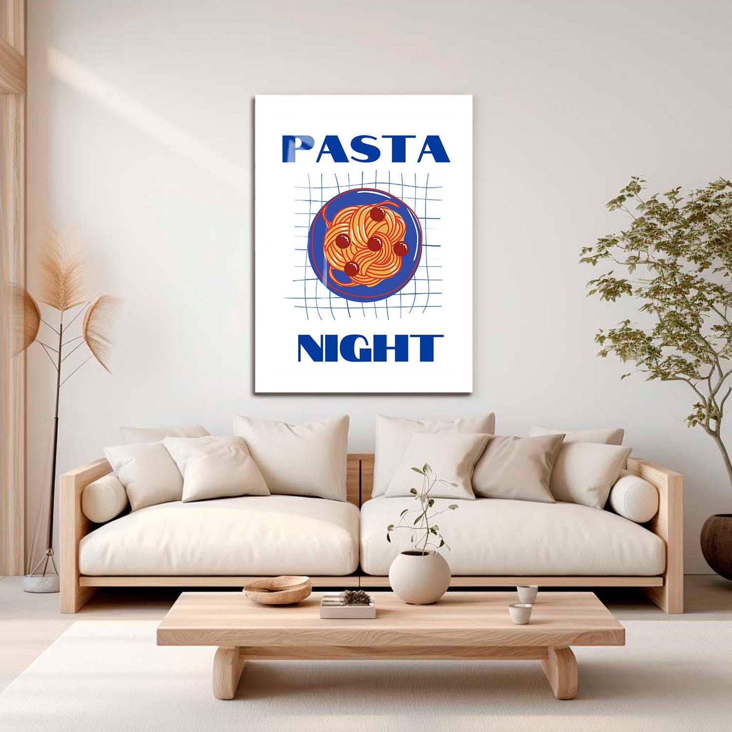 Wes Co Gallery Metal Poster Pasta Night Blue 16" x 24" Home Goods - Coffee White border only Metal Art Print