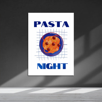 Wes Co Gallery Metal Poster Pasta Night Blue 16" x 24" Home Goods - Coffee White border only Metal Art Print