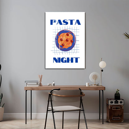 Wes Co Gallery Metal Poster Pasta Night Blue 24" x 36" Home Goods - Coffee White border only Metal Art Print