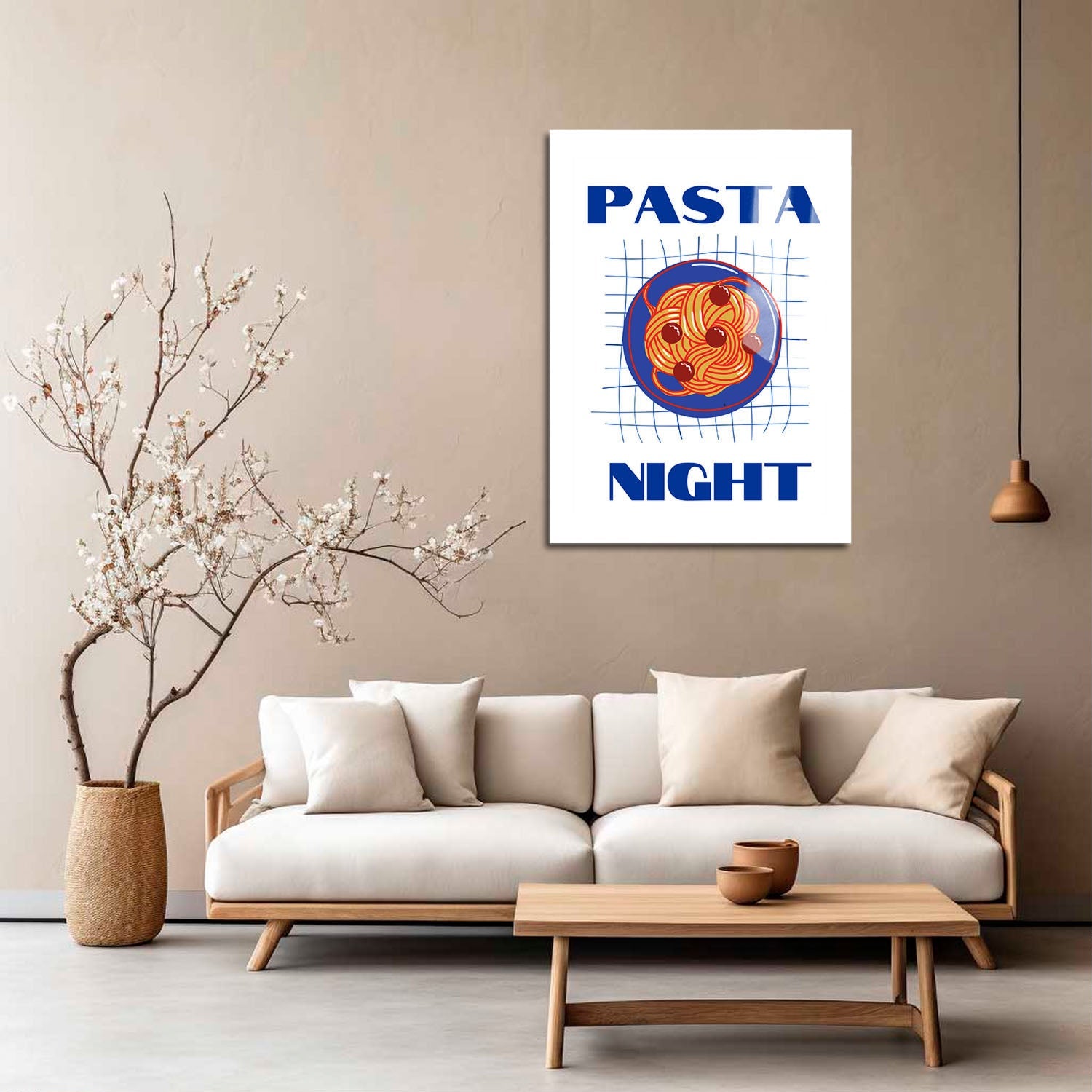 Wes Co Gallery Metal Poster Pasta Night Blue 5" x 7" Home Goods - Coffee White border only Metal Art Print