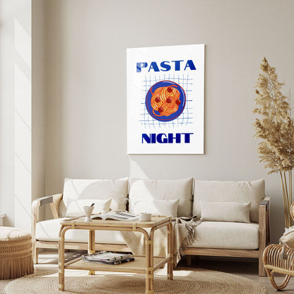 Wes Co Gallery Metal Poster Pasta Night Blue 5" x 7" Home Goods - Coffee White border only Metal Art Print