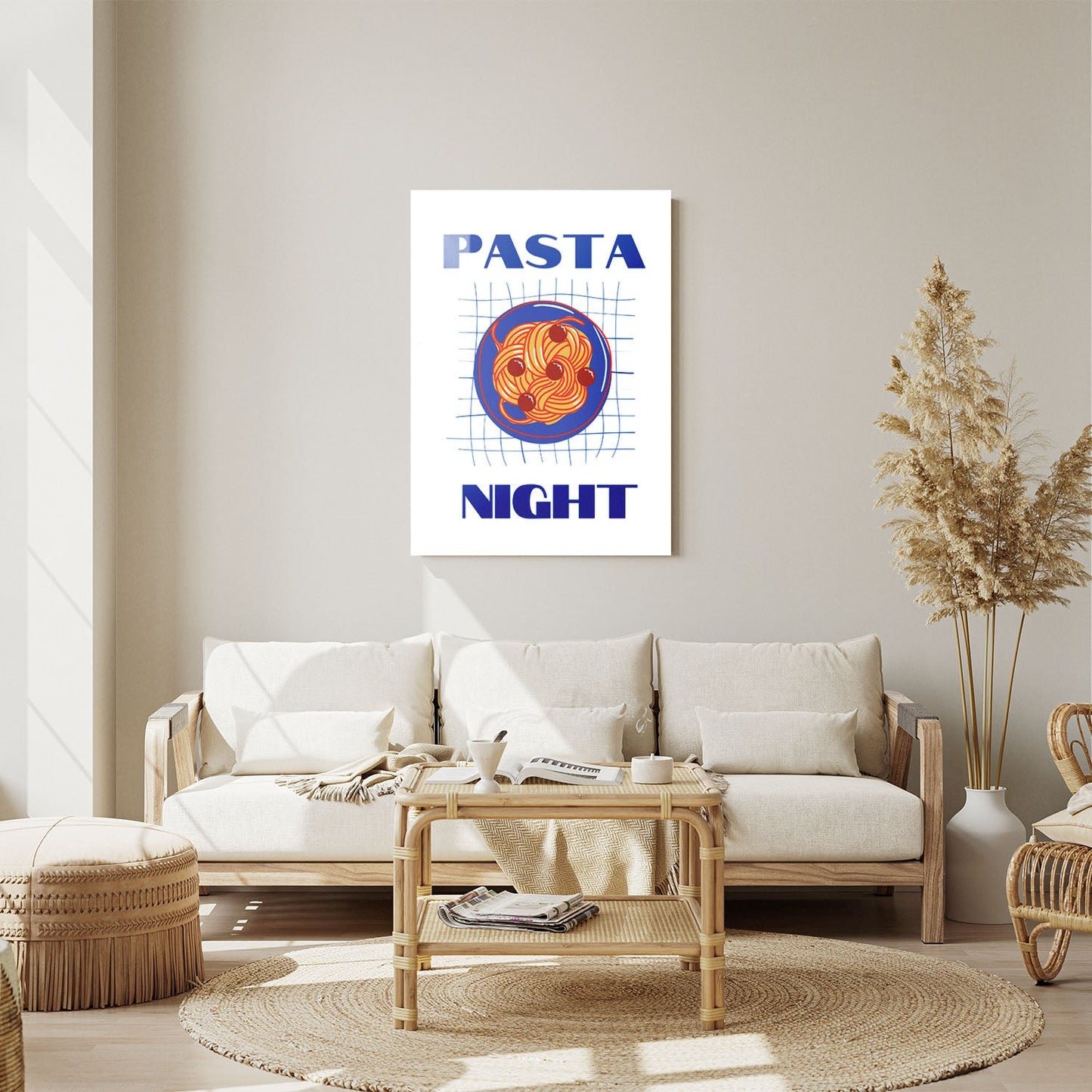 Wes Co Gallery Metal Poster Pasta Night Blue 11" x 14" Home Goods - Coffee White border only Metal Art Print