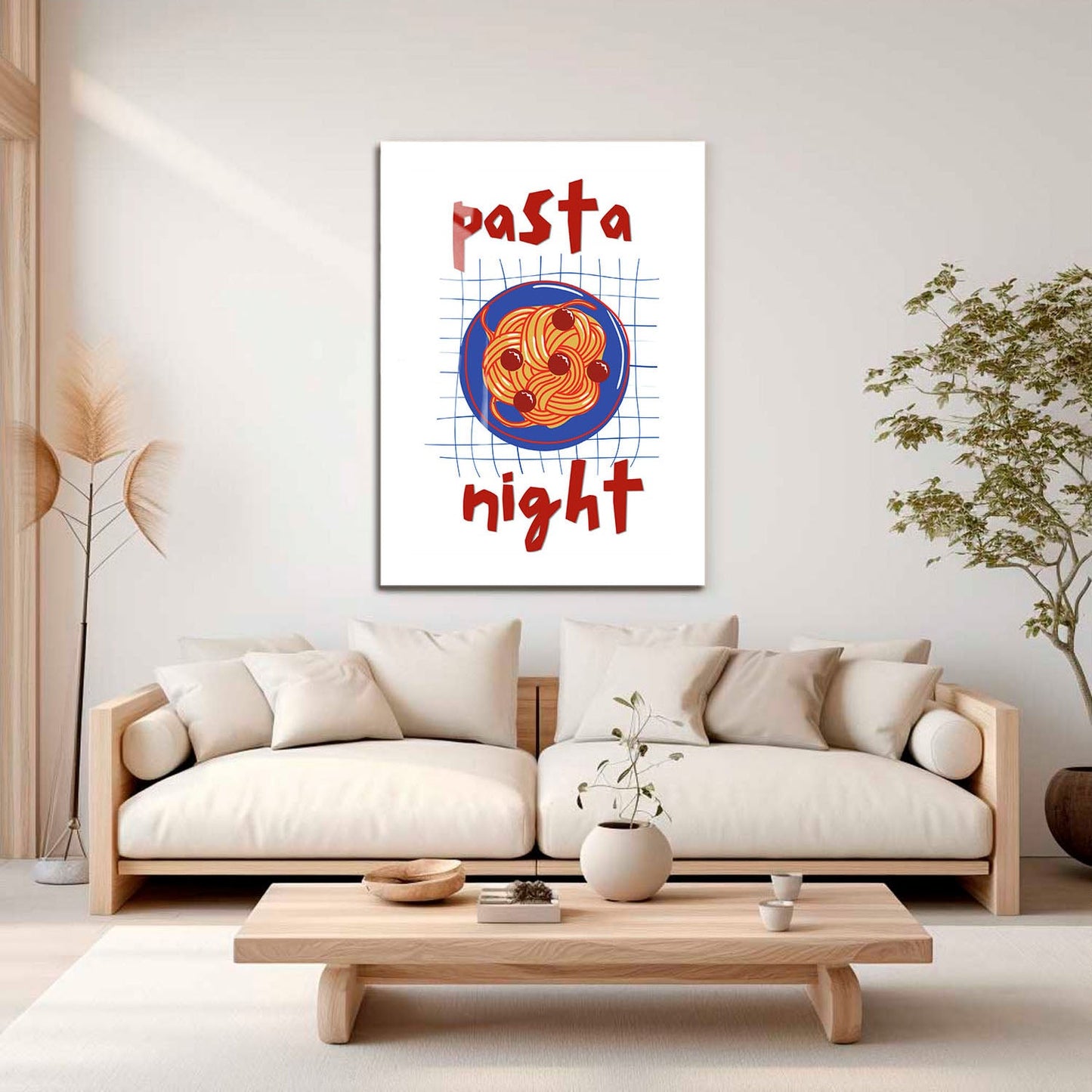 Wes Co Gallery Metal Poster Pasta Night Red 16" x 24" Home Goods - Coffee White border only Metal Art Print