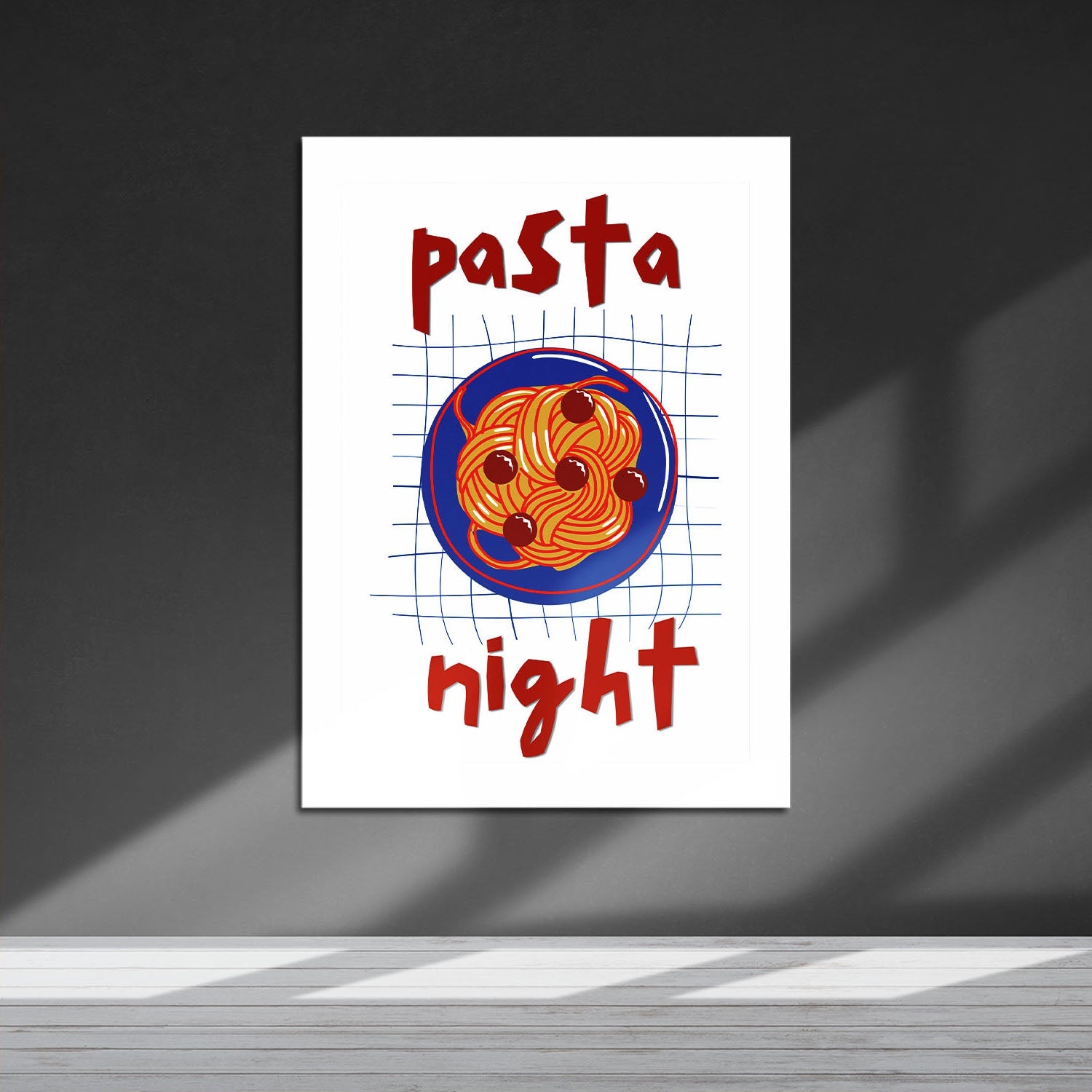 Wes Co Gallery Metal Poster Pasta Night Red 16" x 24" Home Goods - Coffee White border only Metal Art Print