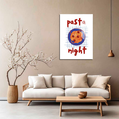 Wes Co Gallery Metal Poster Pasta Night Red 5" x 7" Home Goods - Coffee White border only Metal Art Print