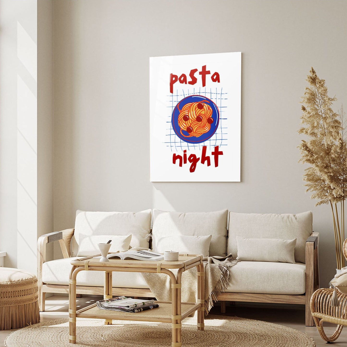 Wes Co Gallery Metal Poster Pasta Night Red 5" x 7" Home Goods - Coffee White border only Metal Art Print