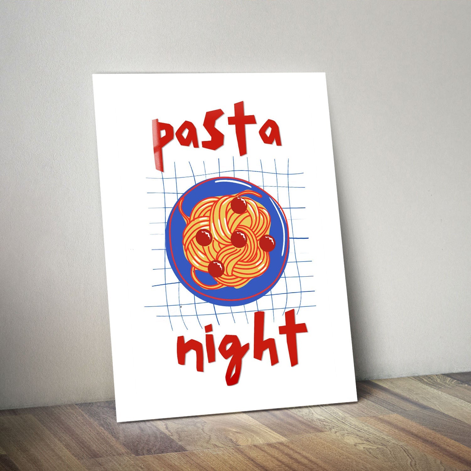 Wes Co Gallery Metal Poster Pasta Night Red 11" x 14" Home Goods - Coffee White border only Metal Art Print