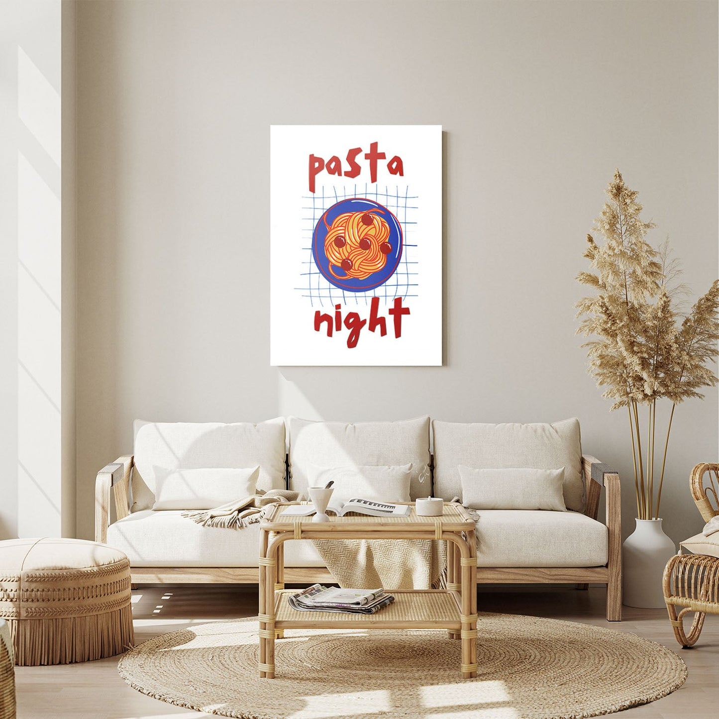 Wes Co Gallery Metal Poster Pasta Night Red 11" x 14" Home Goods - Coffee White border only Metal Art Print