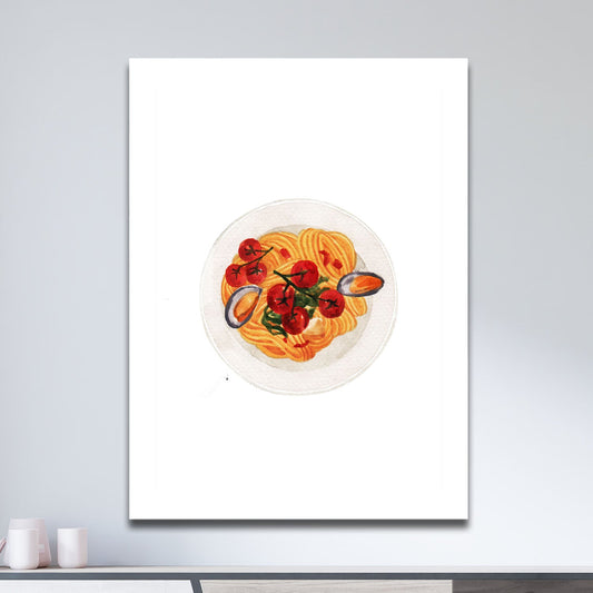 Wes Co Gallery Metal Poster Gourmet Delight Pasta Plate 11" x 17" Home Goods - Coffee White border only Metal Art Print