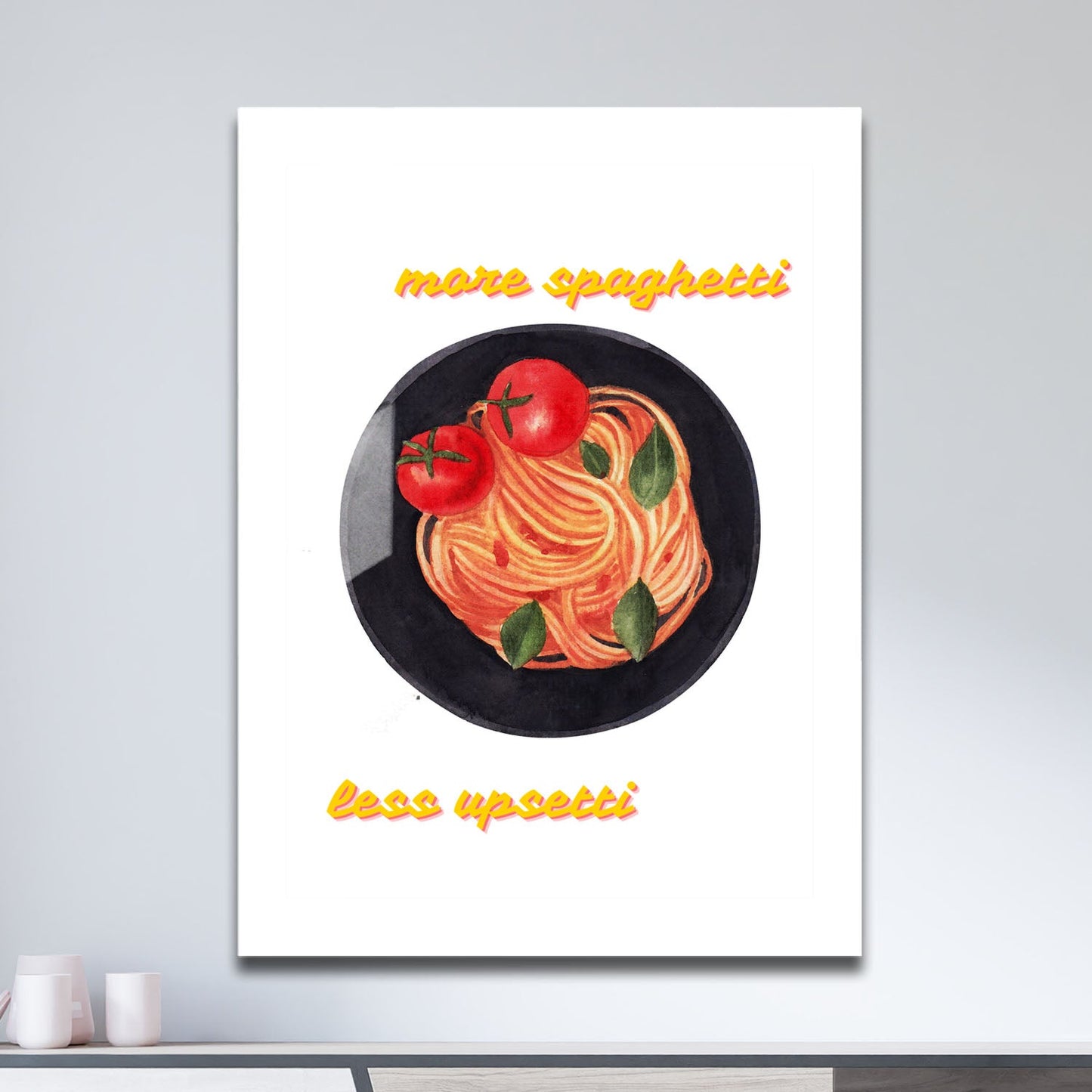 Wes Co Gallery Metal Poster Comfort Food More Spaghetti 11" x 17" Home Goods - Coffee White border only Metal Art Print