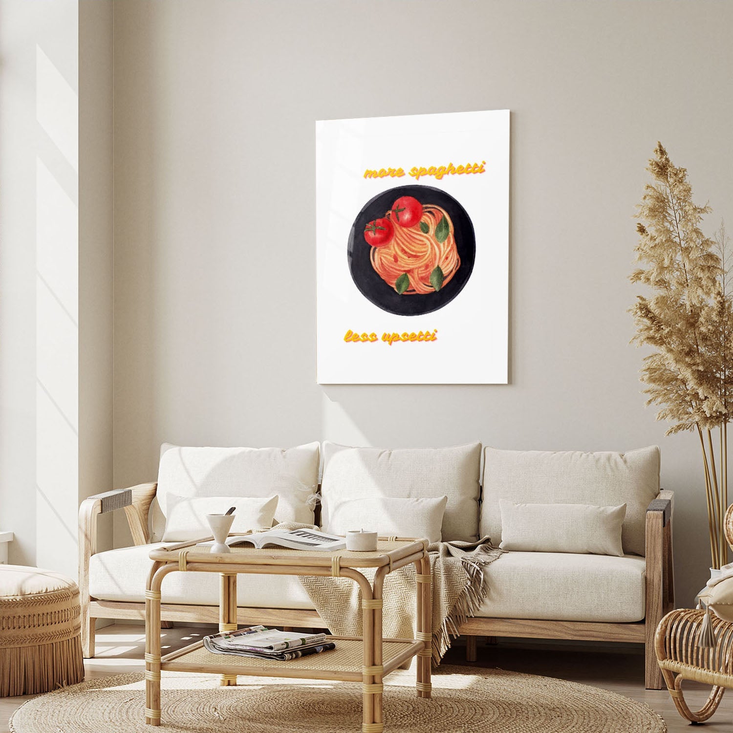 Wes Co Gallery Metal Poster Comfort Food More Spaghetti 5" x 7" Home Goods - Coffee White border only Metal Art Print