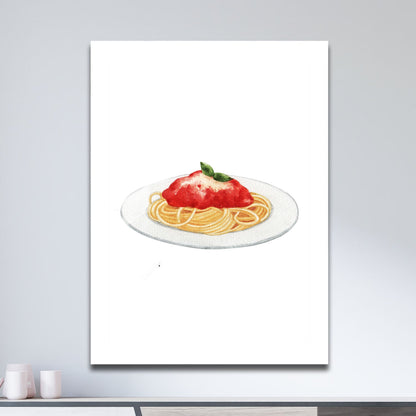 Wes Co Gallery Metal Poster Traditional Spaghetti Marinara 11" x 17" Home Goods - Coffee White border only Metal Art Print