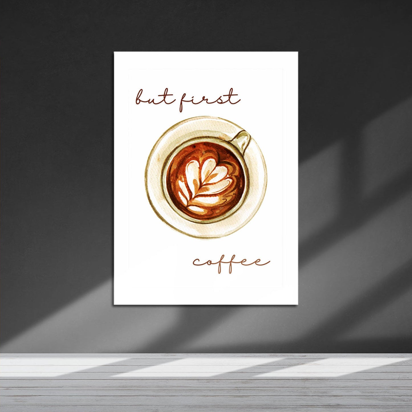 Wes Co Gallery Metal Poster Morning Ritual But First Coffee 16" x 24" Home Goods - Coffee White border only Metal Art Print