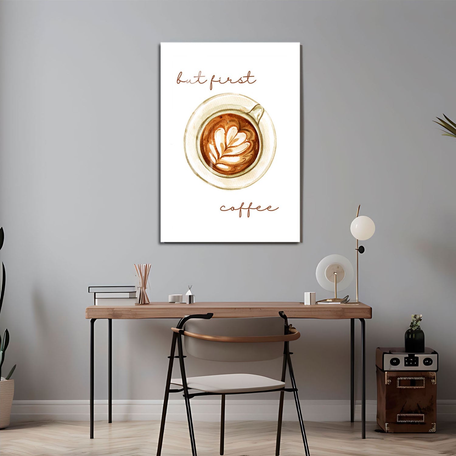 Wes Co Gallery Metal Poster Morning Ritual But First Coffee 24" x 36" Home Goods - Coffee White border only Metal Art Print