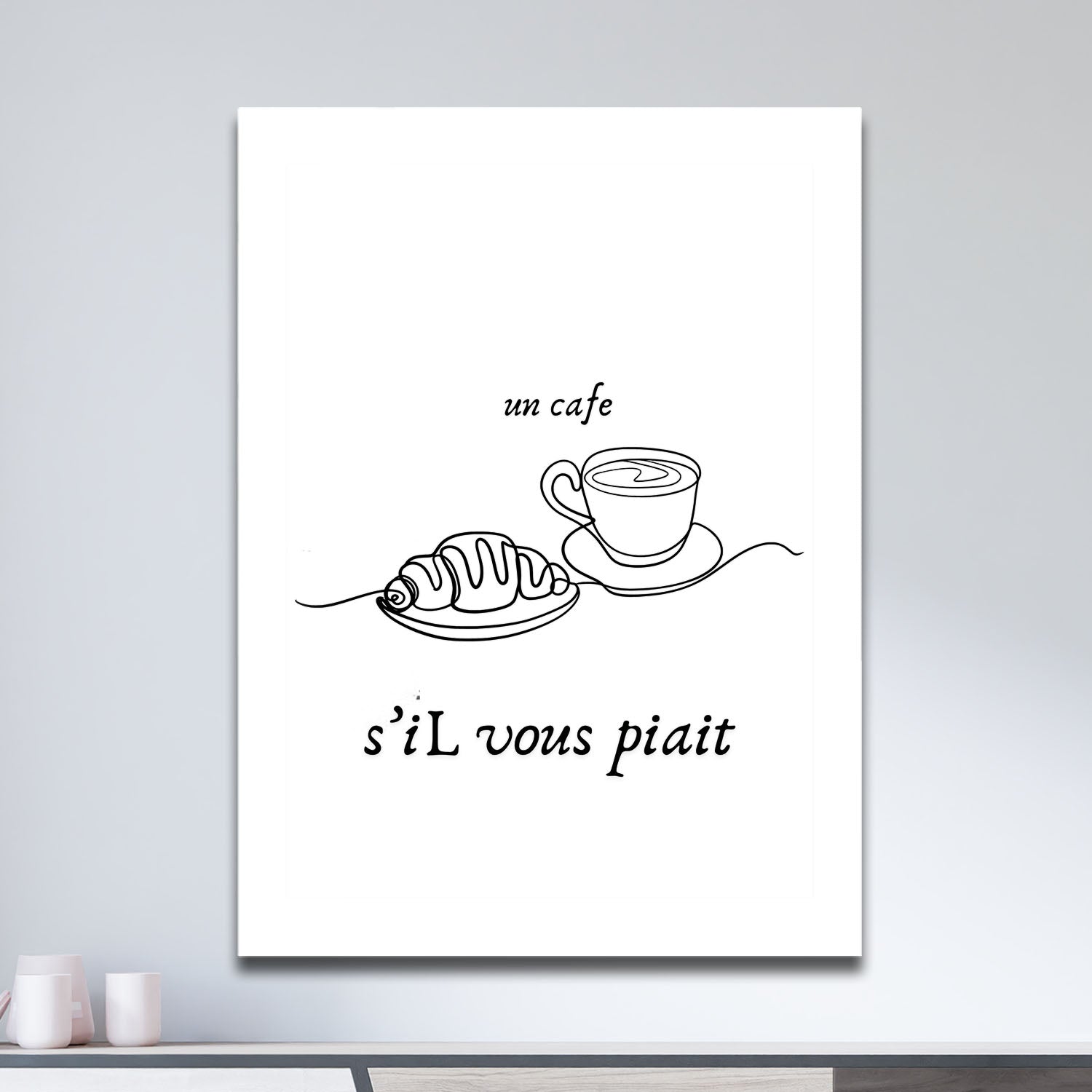 Wes Co Gallery Metal Poster Parisian Delight Coffee and Croissant 11" x 17" Home Goods - Coffee White border only Metal Art Print