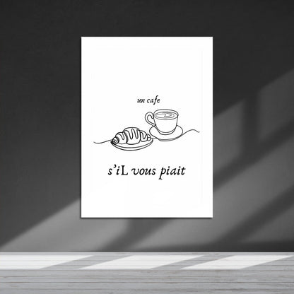 Wes Co Gallery Metal Poster Parisian Delight Coffee and Croissant 16" x 24" Home Goods - Coffee White border only Metal Art Print