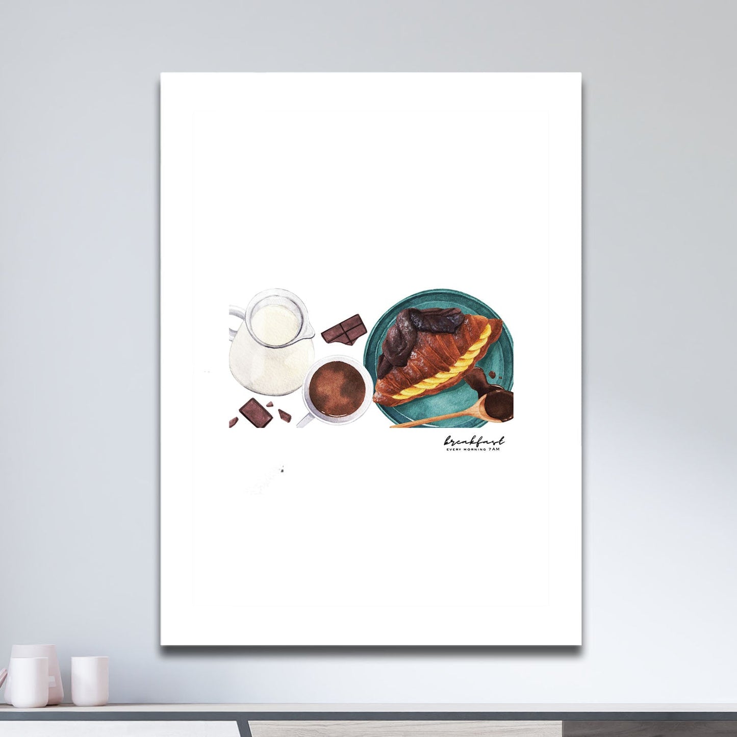 Wes Co Gallery Metal Poster Croissant and Coffee Harmony 11" x 17" Home Goods - Coffee White border only Metal Art Print