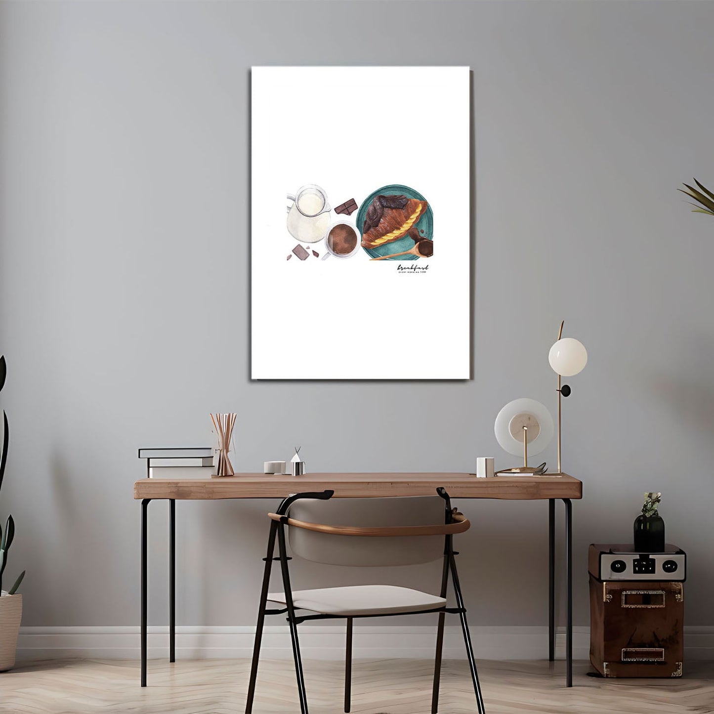 Wes Co Gallery Metal Poster Croissant and Coffee Harmony 24" x 36" Home Goods - Coffee White border only Metal Art Print