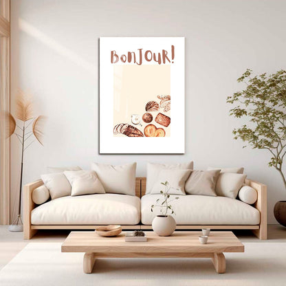 Wes Co Gallery Metal Poster Bonjour Breakfast Bliss 16" x 24" Home Goods - Coffee White border only Metal Art Print