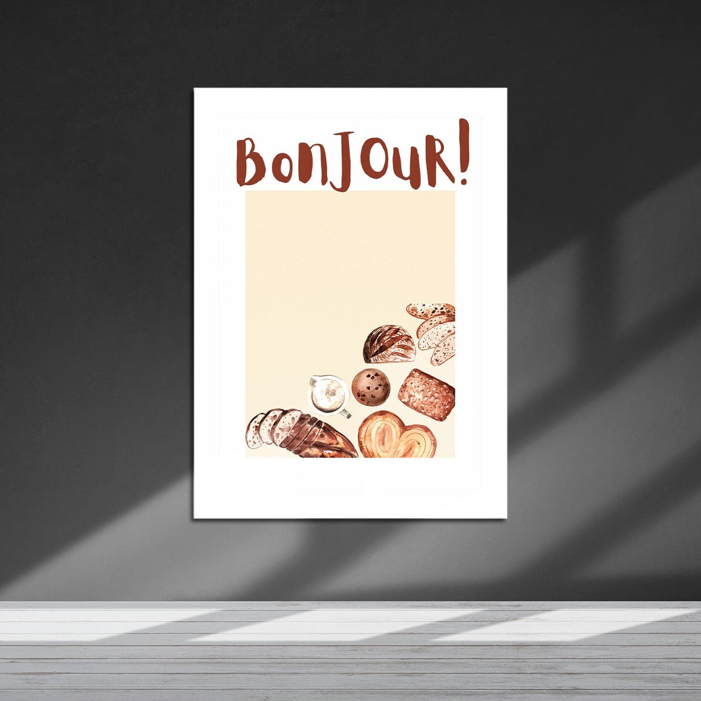 Wes Co Gallery Metal Poster Bonjour Breakfast Bliss 16" x 24" Home Goods - Coffee White border only Metal Art Print