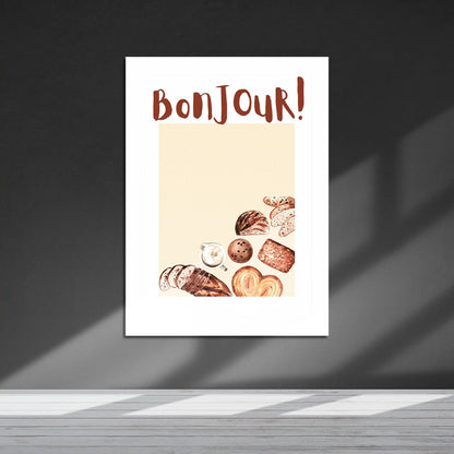 Wes Co Gallery Metal Poster Bonjour Breakfast Bliss 16" x 24" Home Goods - Coffee White border only Metal Art Print