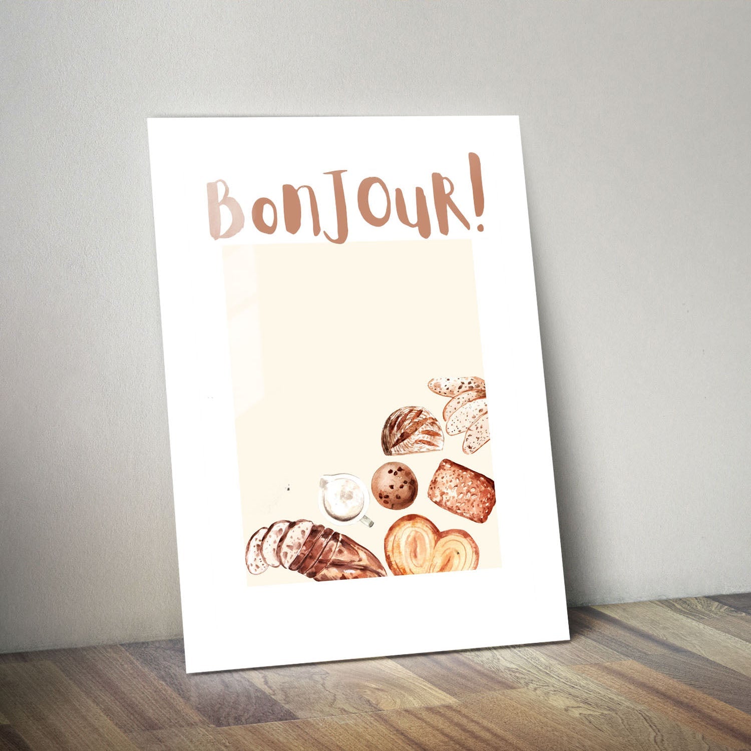 Wes Co Gallery Metal Poster Bonjour Breakfast Bliss 11" x 14" Home Goods - Coffee White border only Metal Art Print