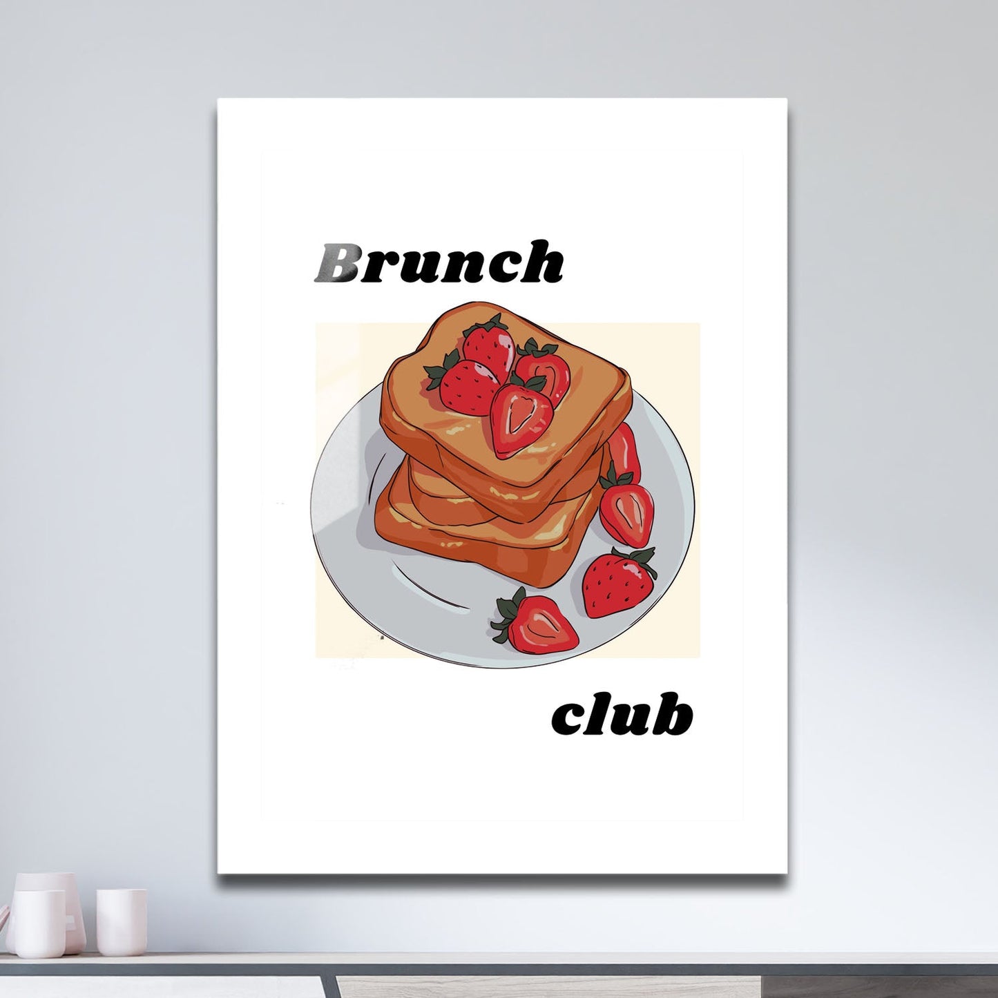 Wes Co Gallery Metal Poster Strawberry Brunch Joy 11" x 17" Home Goods - Coffee White border only Metal Art Print