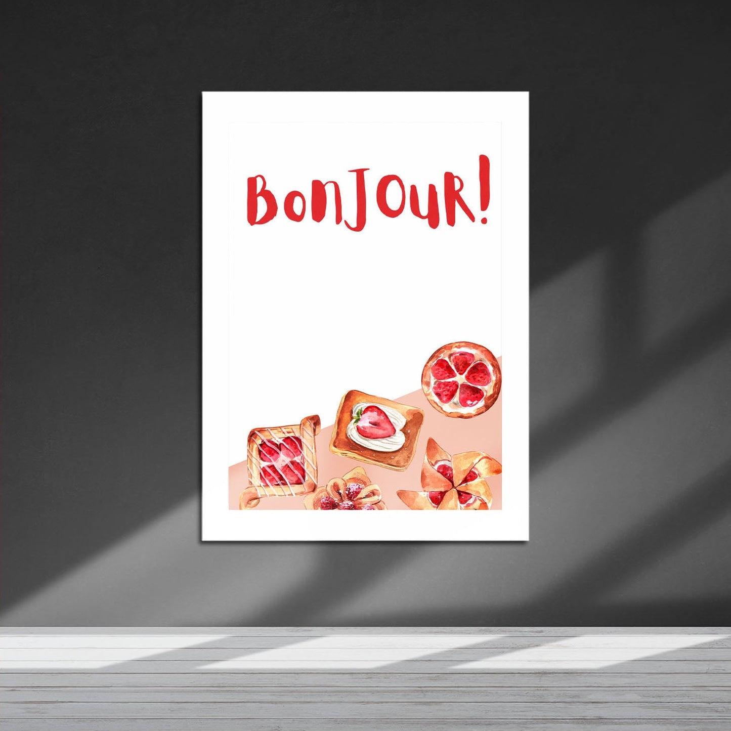 Wes Co Gallery Metal Poster Bonjour Sweet Treats 16" x 24" Home Goods - Coffee White border only Metal Art Print