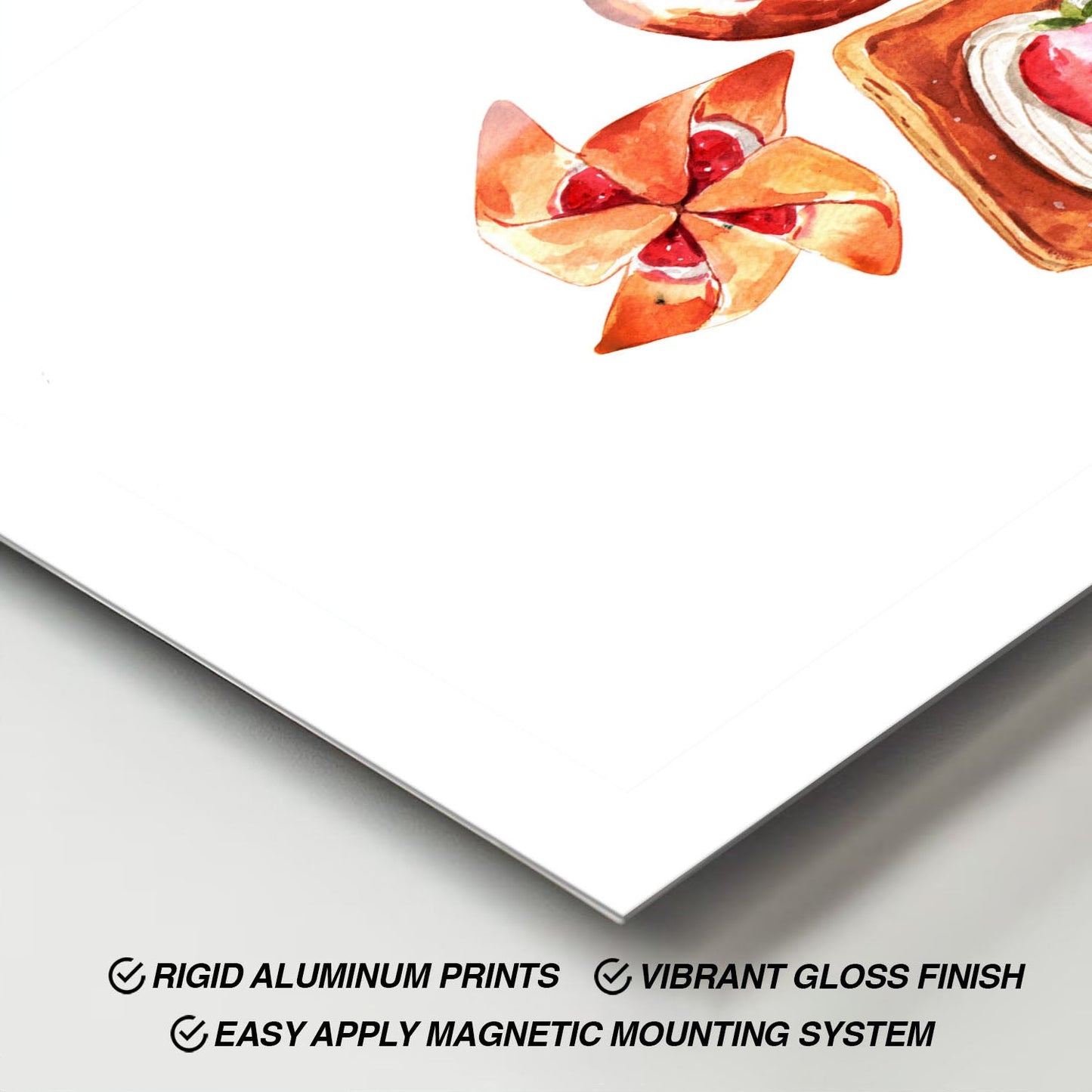 Wes Co Gallery Metal Poster Strawberry Pastry Trio 11" x 17" Home Goods - Coffee White border only Metal Art Print