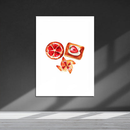 Wes Co Gallery Metal Poster Strawberry Pastry Trio 16" x 24" Home Goods - Coffee White border only Metal Art Print