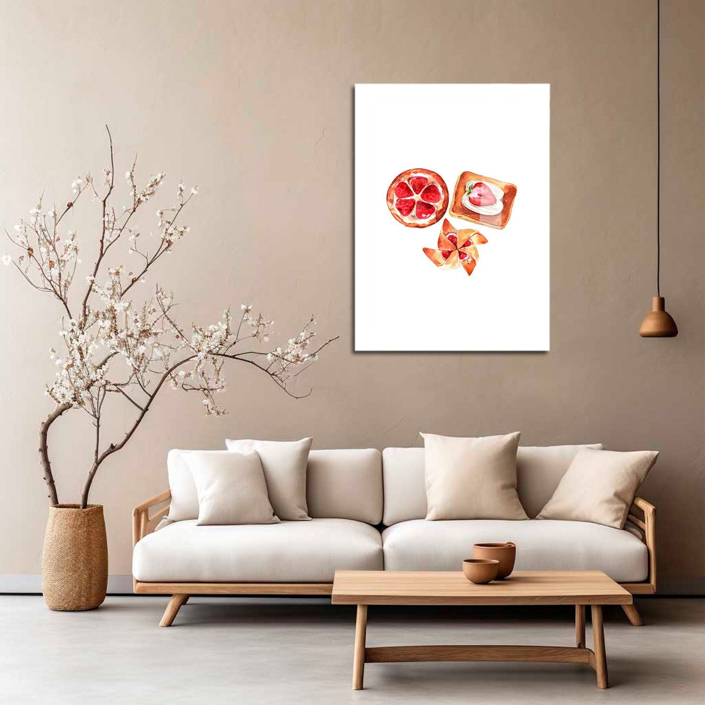 Wes Co Gallery Metal Poster Strawberry Pastry Trio 5" x 7" Home Goods - Coffee White border only Metal Art Print