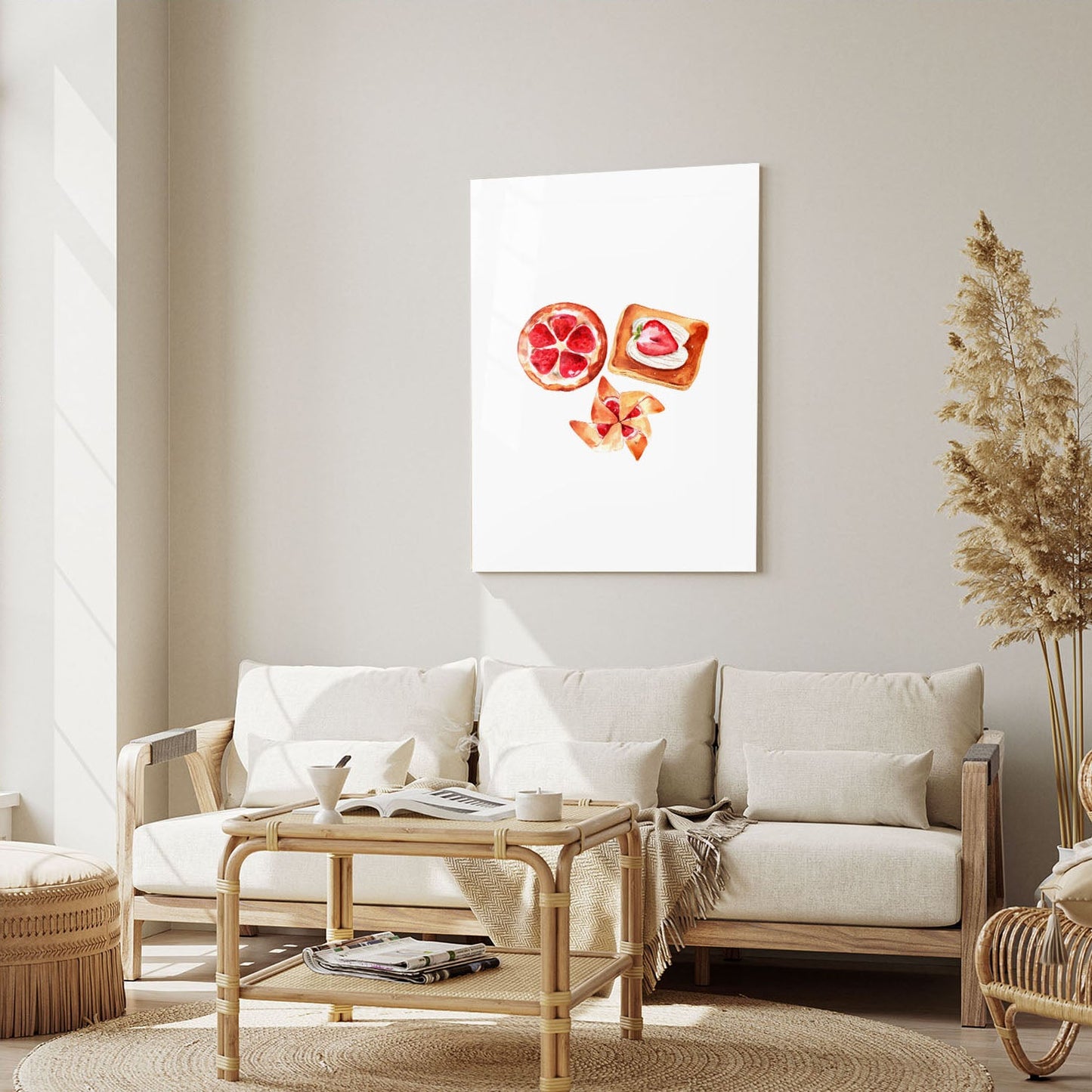 Wes Co Gallery Metal Poster Strawberry Pastry Trio 5" x 7" Home Goods - Coffee White border only Metal Art Print