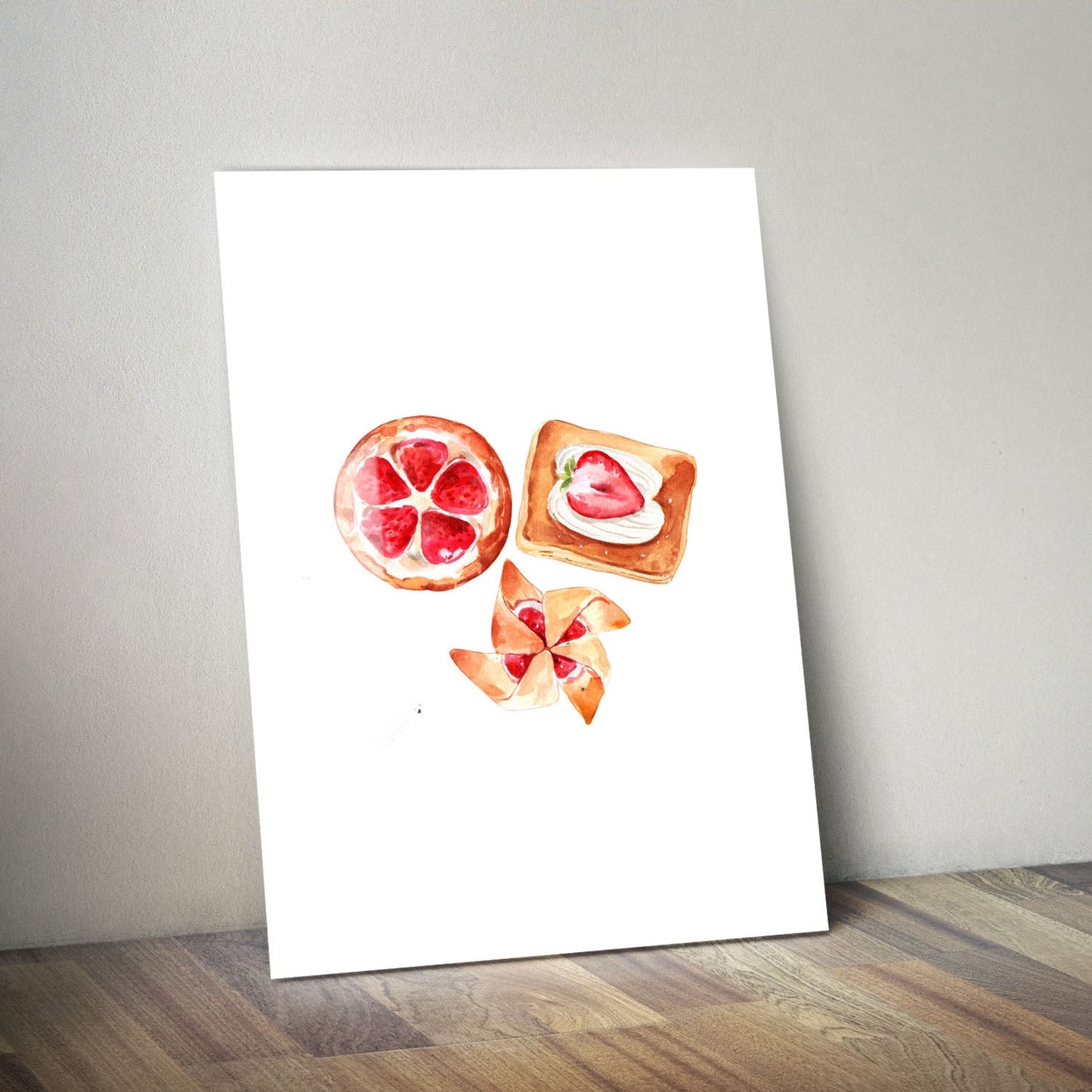 Wes Co Gallery Metal Poster Strawberry Pastry Trio 11" x 14" Home Goods - Coffee White border only Metal Art Print