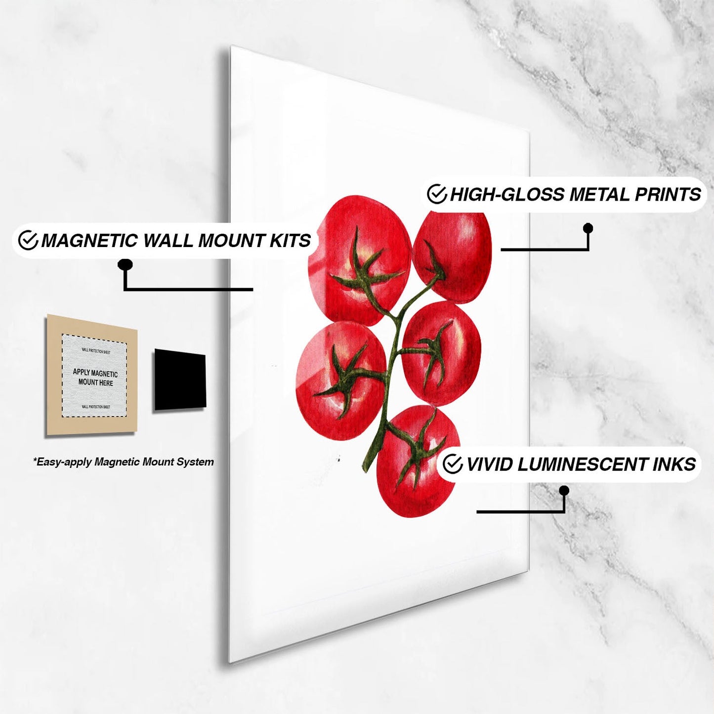 Wes Co Gallery Metal Poster Vibrant Tomato Cluster 24" x 36" Home Goods - Coffee White border only Metal Art Print