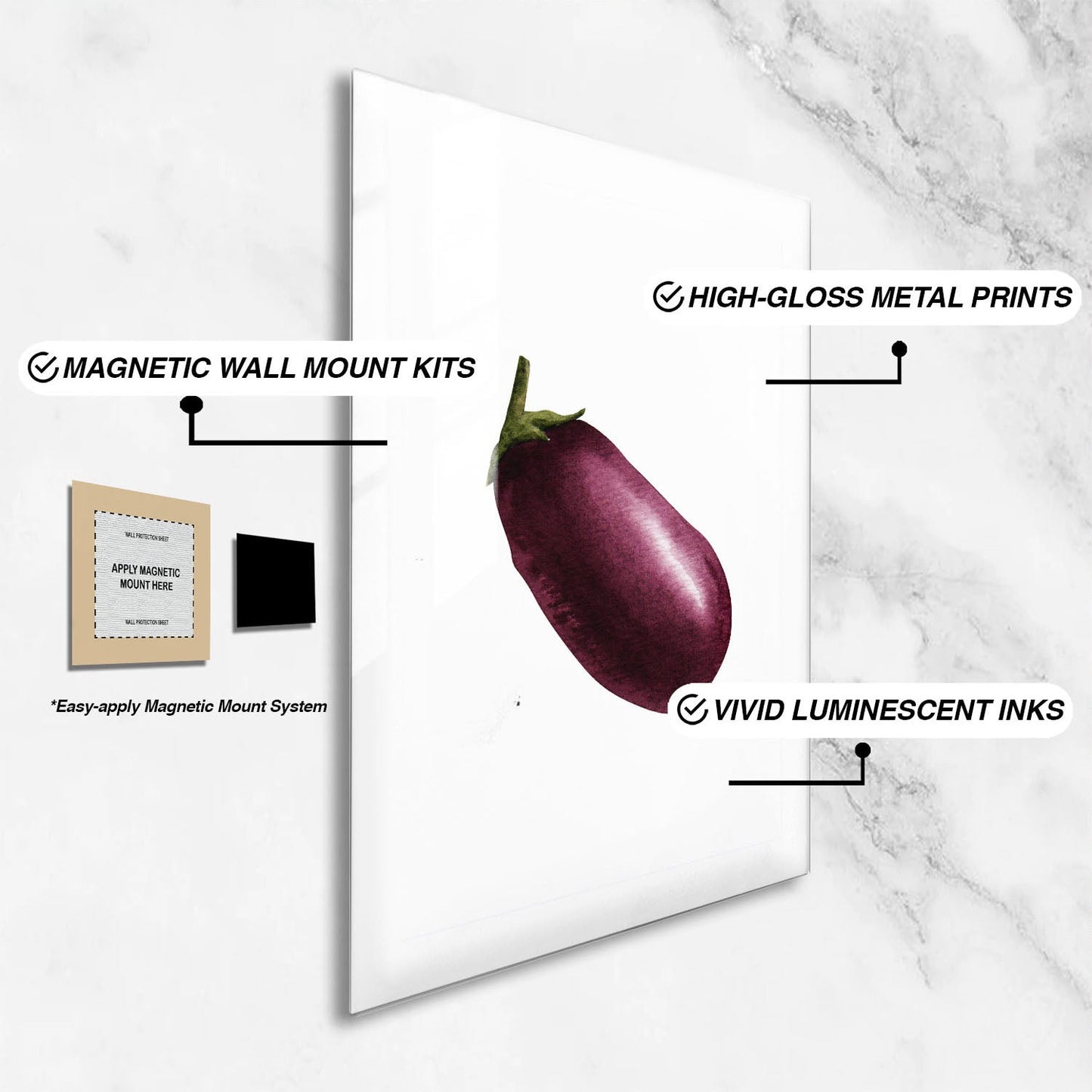 Wes Co Gallery Metal Poster Purple Eggplant Elegance 24" x 36" Home Goods - Coffee White border only Metal Art Print