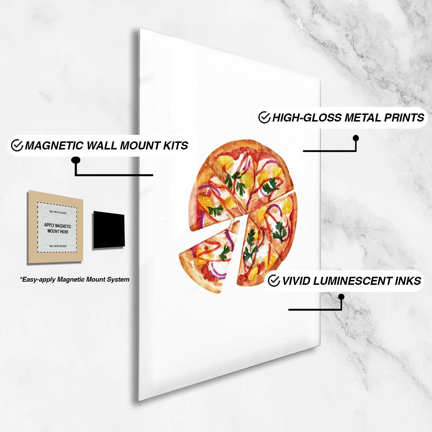 Wes Co Gallery Metal Poster Gourmet Pizza Slice 24" x 36" Home Goods - Coffee White border only Metal Art Print