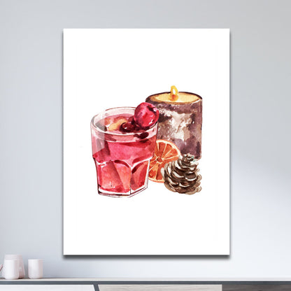 Wes Co Gallery Metal Poster Cozy Candle and Cocktail 11" x 17" Home Goods - Coffee White border only Metal Art Print