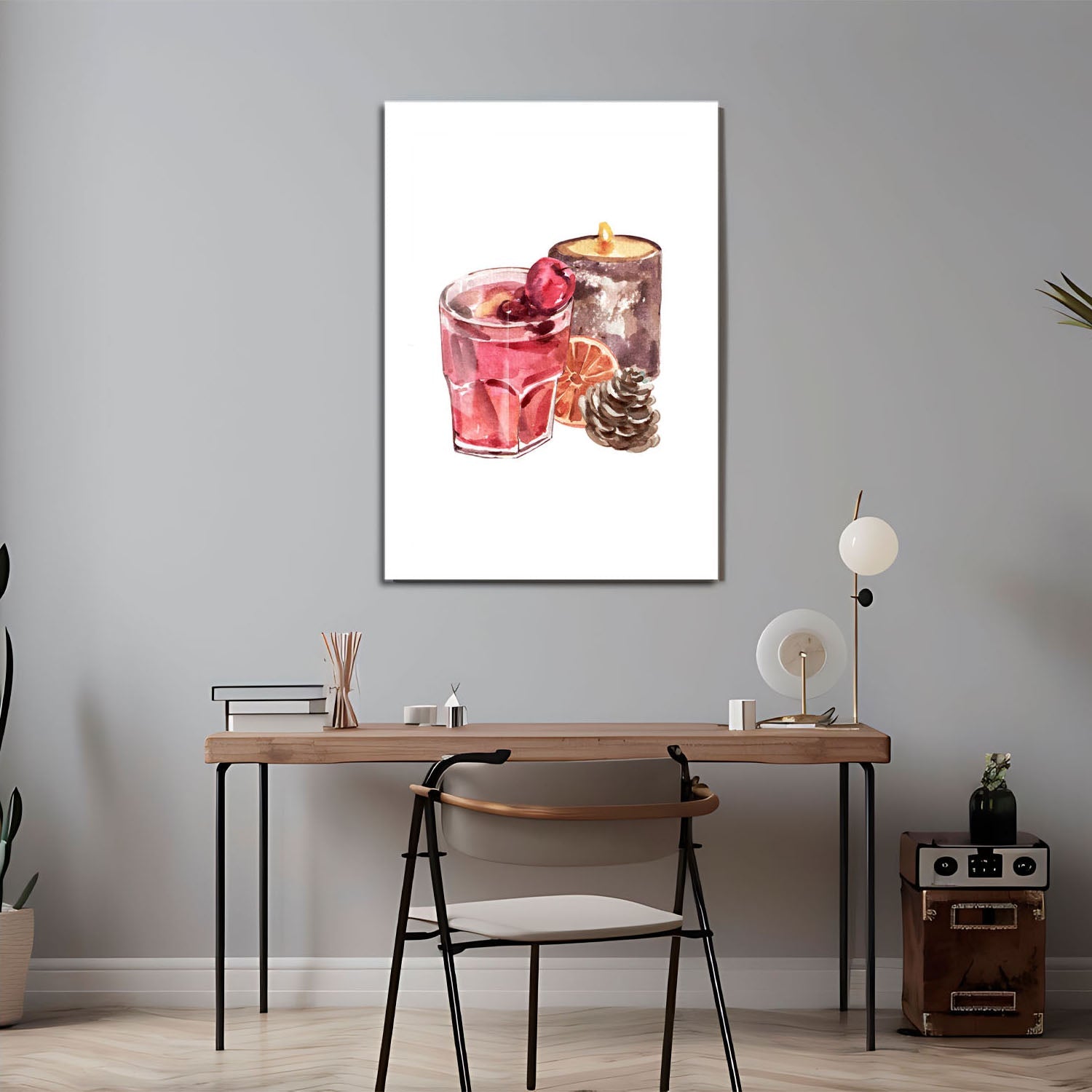 Wes Co Gallery Metal Poster Cozy Candle and Cocktail 24" x 36" Home Goods - Coffee White border only Metal Art Print