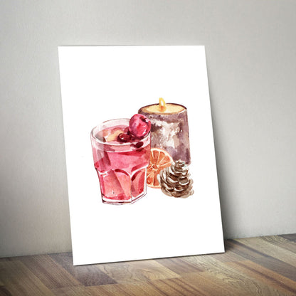 Wes Co Gallery Metal Poster Cozy Candle and Cocktail 11" x 14" Home Goods - Coffee White border only Metal Art Print