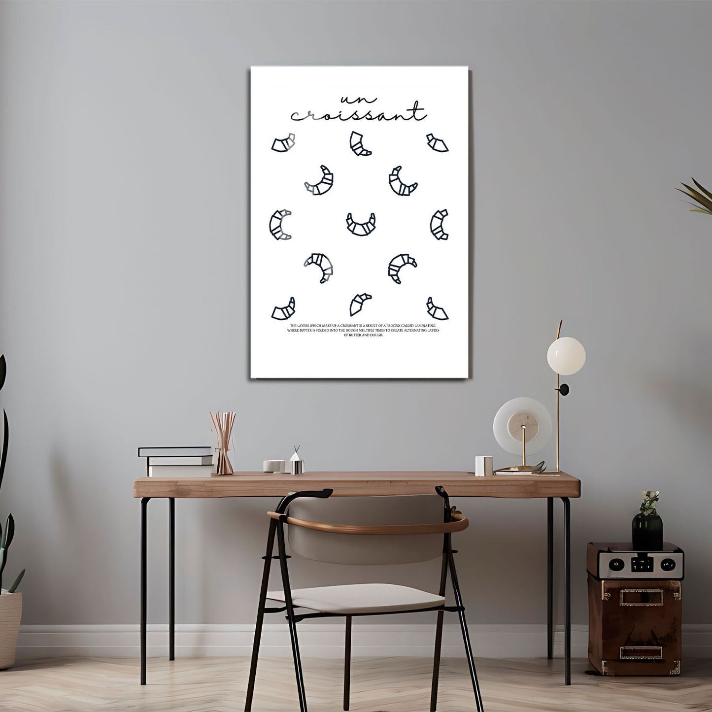 Wes Co Gallery Metal Poster Chic Croissant Design 24" x 36" Home Goods - Coffee White border only Metal Art Print