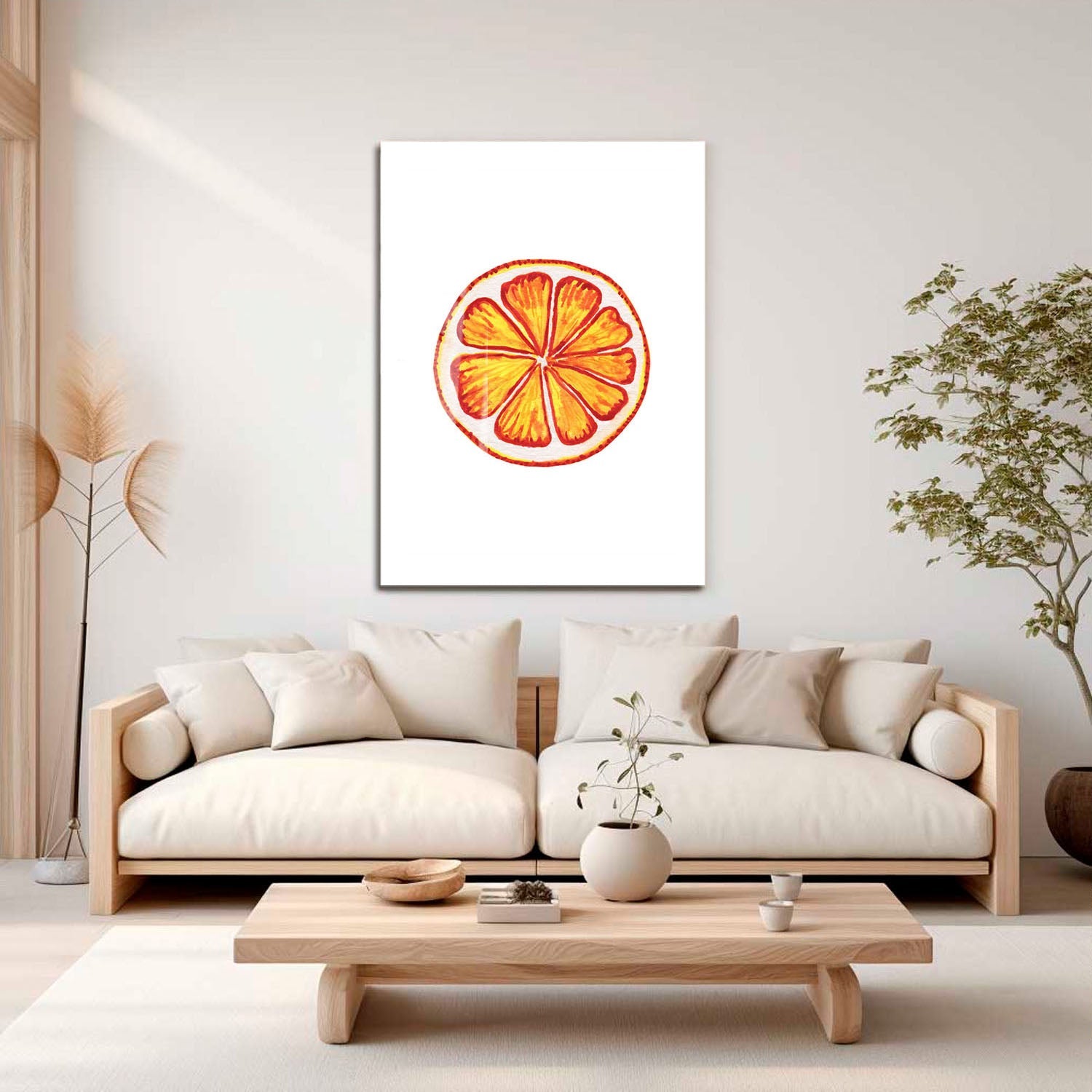 Wes Co Gallery Metal Poster Sunny Citrus Slice 16" x 24" Home Goods - Coffee White border only Metal Art Print